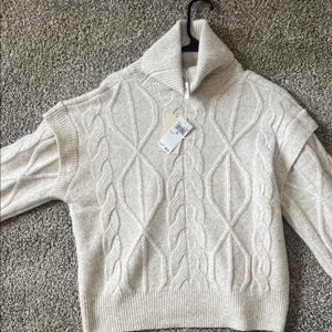 Elie Tahari Cream Cable Knit Turtleneck Sweater